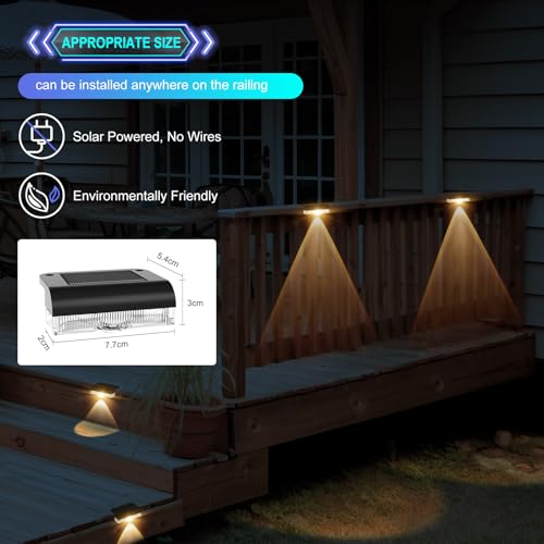 A.bigwhale Outdoor Solar Lamps, 12 Pieces LED Solar Lights for Outdoor Fence, Waterproof Outdoor Solar Sconce for Stairs, Steps, Fences, Railings, Patio, Terrace