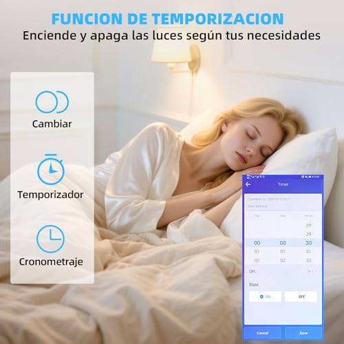 Apagador inteligente tipo 118 con panel de control táctil. Con enchufe estándar americano de tres orificios, con el control por voz de Amazon Alexa y Google Home (un interruptor)