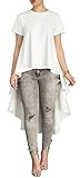 Evesymil Women Round Neck Short Sleeve Asymmetrical High Low Solid Shirts Blouse Top