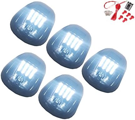 5pcs Black Smoked Lens 16 White LED Cab Roof Marker Lights, 264146BK Roof Top Lamp Clearance Running Light Replacement for Truck SUV 2003-2018 Dodge Ram 1500 2500 3500 4500 (16 White LED)