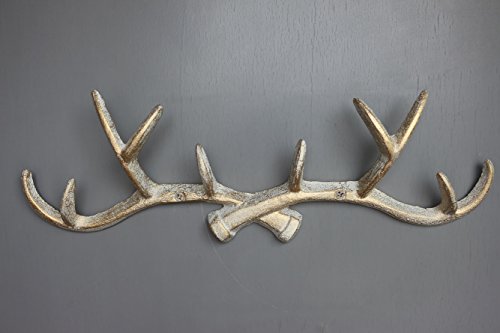 WHITE GOLD 14 inch Vintage Rustic Cast Iron Deer Antlers Coat Rack Key Holder Jewellery Display Rack Bathroom Towels Hanger Rustic Cabin Hanger(with screws) - Thumbnail 3