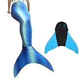 LB Kids Girls Sparkle Mermaid Tail for Swimming with Monofin Swimmable Swimwear (100-110 CM)