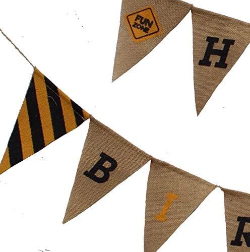 Jayd productsHappy Birthday Burlap Banner Pennants, Pre-Assembled, Construction Birthday Banner, Construction Zone Birthday Decorations, Happy Birthday Construction Party Banner