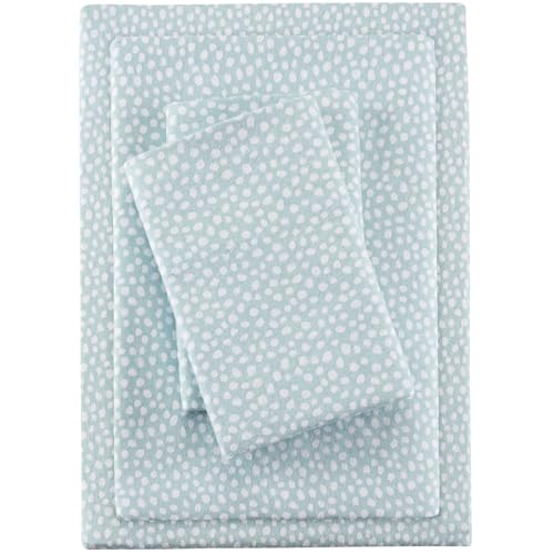 SLEEP PHILOSOPHY True North by Cozy Flannel 100% Cotton Ultra Soft Cold Weather Sheet Set Bedding, Twin, Aqua Dots