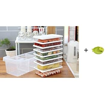 Kitchen Refrigerator Organizer, Fridge and Freezer Storage Trays Large+Food Containers with Lids L1(6P)+L2(2P), Set of 9, Premium A