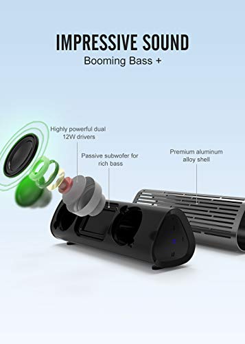 Meidong 2110 Bluetooth Speakers Portable Wireless Speaker with 12W Rich Deep Bass, Waterproof IPX5 Shower Splash Proof/Premium Aluminum Shell/12 Hours Playtime/Perfect for Christmas Gift