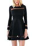 Grapent Women's Black Cocktail Long Sleeve Mesh A-line Skater Short Dress Casual
