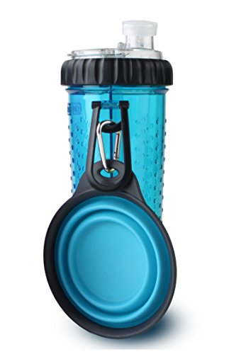Dexas Popware For Pets Snack DuO Dual Chambered Hydration Bottle and Snack Container with Collapsible Pet Cup, Blue