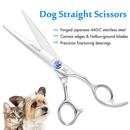 JASON 7" Straight Dog Grooming Scissors, Ergonomic Pets Grooming Shears