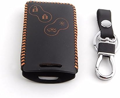 Deole Yellow Thread Leather 4 Buttons Car Remote Key Chain Holder Bag Cover Case Fob Keyfob For Renault Koleos Fluence Laguna