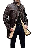 BlingSoul Authentic Real Leather Trench Coat - Mens Distressed Shearling Long Jacket