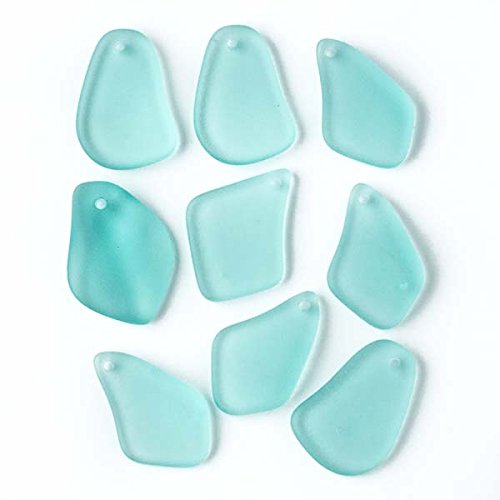 Cherry Blossom Beads Matte Sea Foam Blue Cultured Sea Glass approximately 15x25mm Top Drilled Free Form Pendants - 9 Assorted Pendants per Bag