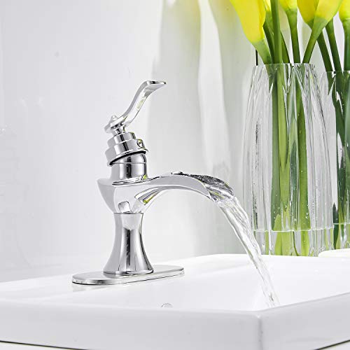 Bathroom Faucet Chrome Waterfall Sink Single Handle One Hole Vanity Basin Lavatory Commercial with Drain Assembly Supply…