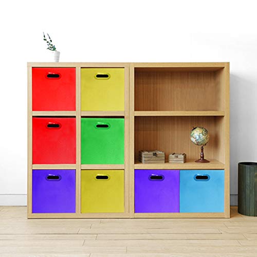 (10-Pack, Assorted Colors) Bright Colors Storage Bins with Plastic Handles, Containers, Boxes, Tote, Baskets| Collapsible Cubes Household Organization | Fresh Fabric & Cardboard,Nursery Office| Toys