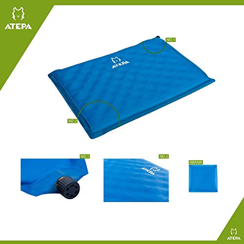 ATEPA Self-inflating Stadium Seat Cushion, Outdoor Portable Inflatable Seat Pad with Carrying Bag, for Hard Bench, Sports, Camping, Air Plane Ride, Traveling,2.75 oz, Blue