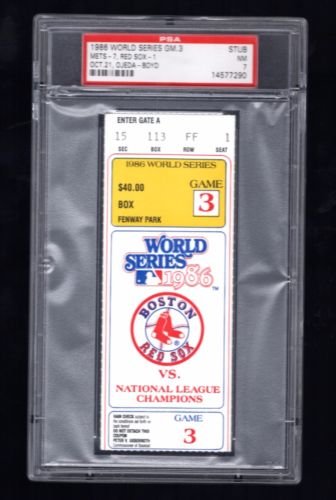 1986 World Series Game 3 Ticket Stub PSA NM 7 Boston Red Sox Vs New York Mets