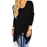 Oulifa Women's Long Sleeve Wrapped Cardigan Tops Tassle Poncho Coat