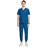 Uniforms World Louis Scrubs Set for Men — Classic V-Neck Stretch Top & Jogger Pants Yoga Waistband, 8 Pockets