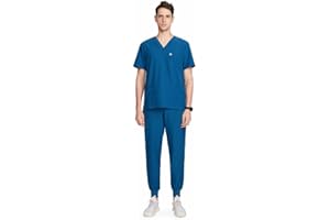 UNIFORMSWORLD Uniforms World Louis Scrubs Set for Men — Classic V-Neck Stretch Top & Jogger Pants Yoga Waistband, 8 Pockets