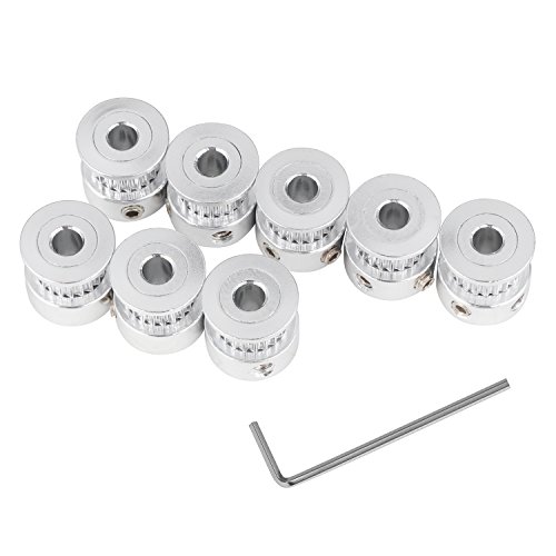 GT2 Timing Belt Pulley, 8pcs 5mm 20 Teeth Timing Pulley Wheel and GT2 5 Meters Rubber 2mm Pitch 6mm Wide Timing Belt with Allen Wrench for 3D Printer CNC by Beauty Star