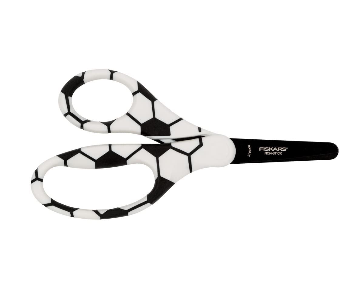 Fiskars Kids Scissors, Football, For 6+ Years old, Length: 13 cm, For Right- and Left-handed People, Stainless Steel Blade/Plastic Handles, White/Black, 1023913