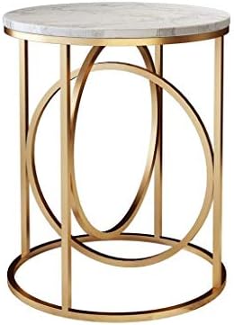 LY88 Wrought Iron Marble Small Round Coffee Table, Simple Leisure Living Room Bedroom Balcony Sofa Table, 40 * 60cm (Color : White)