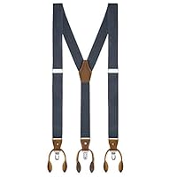 Buyless Fashion Men Suspenders Elastic Adjustable 48" Y Back Clips and Buttons - 5120-Denim-Blue