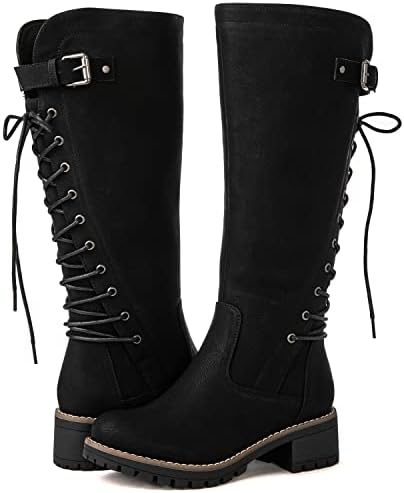 GLOBALWIN Women's Lace Up Knee High Riding Combat Boots