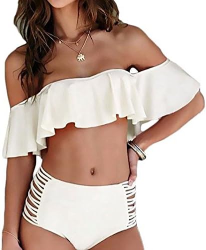 Lannorn Women’s 5 Colors Sexy Two Piece Off Shoulder Swimsuits High Waisted Bikini Set Swimwear Bathing Suit