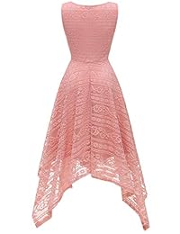 MODECRUSH Vestido de cóctel con cuello redondo y encaje floral, para mujer