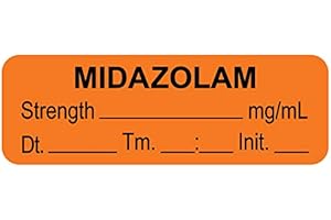 UAL United Ad Label Anesthesia Labels MIDAZOLAM, 1-1/2" x 1/2", Permanent Paper Label, Orange, One Roll of 1000 Labels