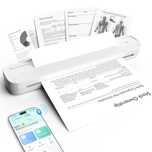 ByteCintia Portable Printer, Travel Bluetooth Thermal Printer, Compatible with iPhone Android and PC, for Telework, Car, Tattoo Templates, White