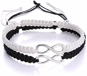 Two Pack Infinity Bracelet Set for Couples or Best Friends (Black and White)