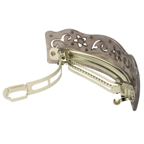 Vine Flower Etched Crystal Rhinestone Hair Barrette - Lavender Gray