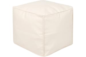 ROTOT Square Pouf Ottoman Cover, Cube Bean Bag Chair, Decorative Footrest, Casual Footstool, Storage Solution for Bedroom Living Room (Cream)
