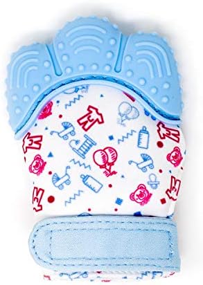 My Mini Mitt | Teething Mitten | Soothing Gum Relief Toy Glove & Teether for Babies, Infants, Toddlers, Boy & Girl | 3-12 Months | Baby Shower Gift + BONUS Storage Pouch (Pastel Blue)