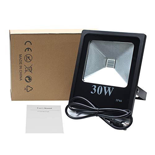 Exulight UV Black Light Outdoor, High Power 30W Ultraviolet LED Flood Light, 85V-265V AC IP66 Waterproof for Party Supplies Curing Glue Fishing Aquarium DJ Disco Birthday Wedding Stage Lighting (30)
