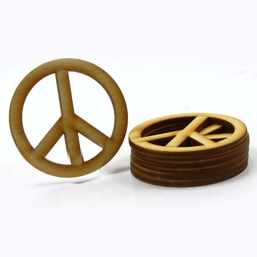 Mylittlewoodshop - Pkg of 25 - Peace Sign - 2 inches in diameter and 1/8 inch thick unfinished wood(LC-PEAC03-26)