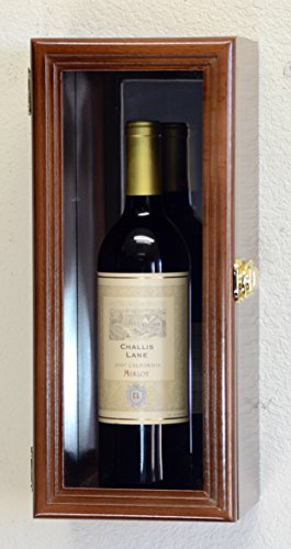 Single Wine Bottle Wall Display Case Cabinet Holder with Mirror Back Holds Bordeux Cabernet Burgundy Pinot Champagne Magnum Bottles (Walnut Finish)