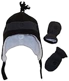 N'Ice Caps Little Boys and Baby Sherpa Lined Micro Fleece Pilot Hat Mitten Set (6 - 18 Months, Black/Charcoal Infant)