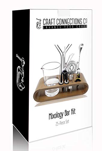 Mixology Bartender Kit 25-Piece Set: Bamboo Base, Mixing Glass 24oz-700ml, Strainer, Bar Spoon & Muddler, Wine Aerator, Straws, Jigger, Liquor Pourers, Garnish Picks, Waiter Corkscrew & Drink Markers - Thumbnail 5