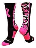 MadSportsStuff Pink Ribbon Breast Cancer Awareness Camo Athletic Crew Socks (Multiple Colors)