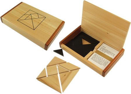 wooden double Tangram in wooden case with 60 design cards and instruction book