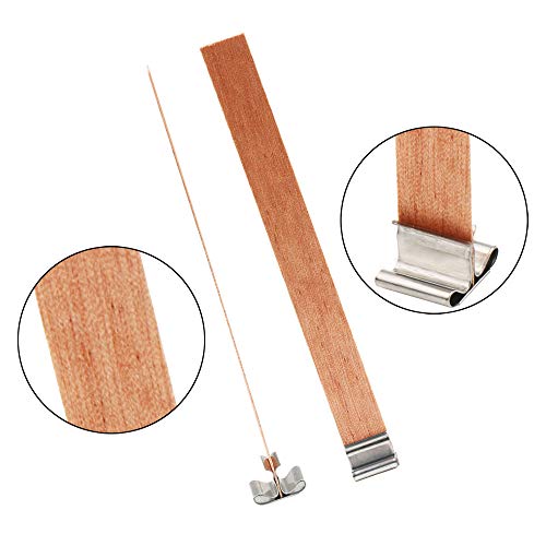 Wood Candle Wicks, Benbo 100 Pieces Smokeless 5.1 X 0.5 Inch Natural Wood Wick with Iron Stand Environmentally Friendly Candle Cores for DIY Candle Making Craft