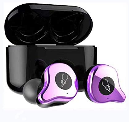 Newest E12 TWS Bluetooth Earphone 5.0 Wireless Headset HiFi Sports Earbuds Headphone Microphone with Fast Charging Case (Purple)