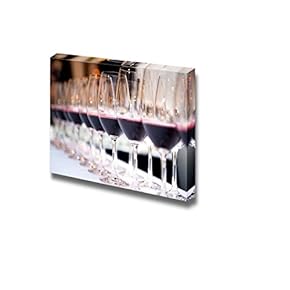 Canvas Prints Wall Art - Glasses of Red Wine in a Row on a Table | Modern Wall Decor/Home Art Stretched Gallery Wraps Giclee Print & Wood Framed. Ready to Hang - 12" x 18"