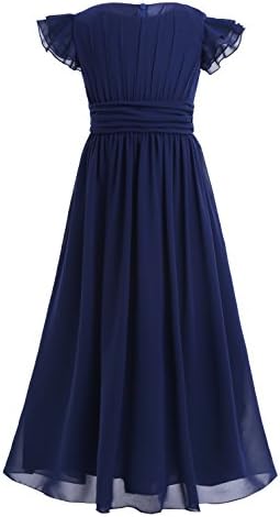 YiZYiF Girls' Kids' Flutter Sleeves Ruffles Bridesmaid Prom Gown Party Long Flower Girl Dress