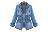 Womens Casual Classic Denim Lapel Long Sleeve Slim Jean Outwear Jacket Coat 5XL