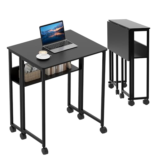 Garvee Folding Desk Small Rolling Desk with Storage Shelf,24.8 Inch Foldable Co…