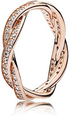 Timeless Anello intrecciato in oro rosa 14 carati con zirconi cubici trasparenti, 58